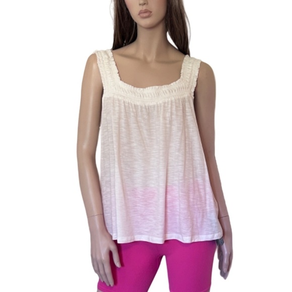 Anthropologie Top Tank Blouse Shirred Smocked Cotton Modal Sleeveless Ivory NWOT - Picture 2 of 12